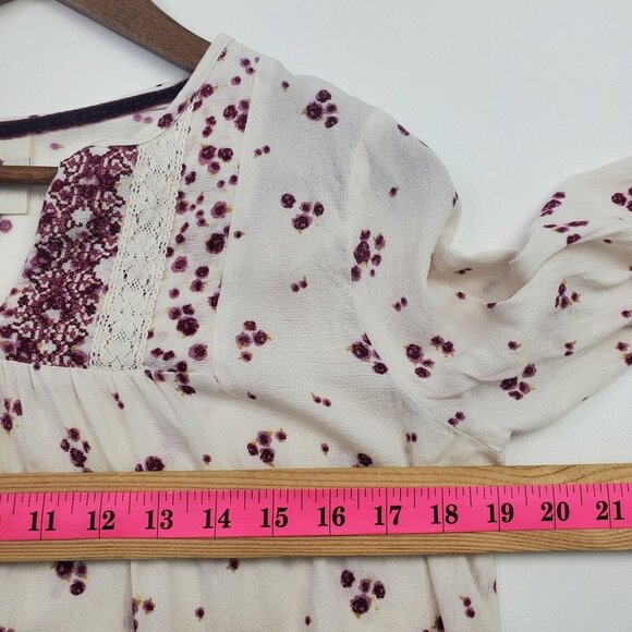 Knox Rose Womens Pink Cream Floral Tunic Top Sz S Long Sleeve V-Neck Lace Boho - Picture 13 of 15